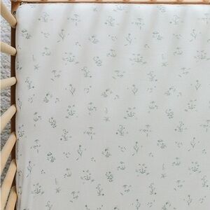 solly baby White Crib Sheet with Sage Green Floral Print